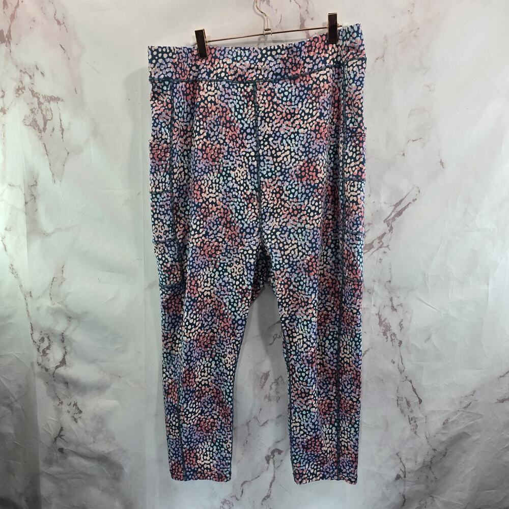 Popfit Leggings Womens 4X Blue Rainbow Dot Crop Mid Rise Pocket Safe Keeping